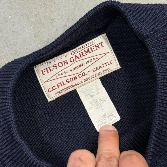 Vintage Filson 100% Virgin Wool Ribbed Knit Sweater Crewneck Navy Blue USA Small - Picture 5 of 7